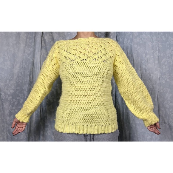 Handknit Vibrant Yellow Chunky Knit Sweater M - Picture 1 of 4